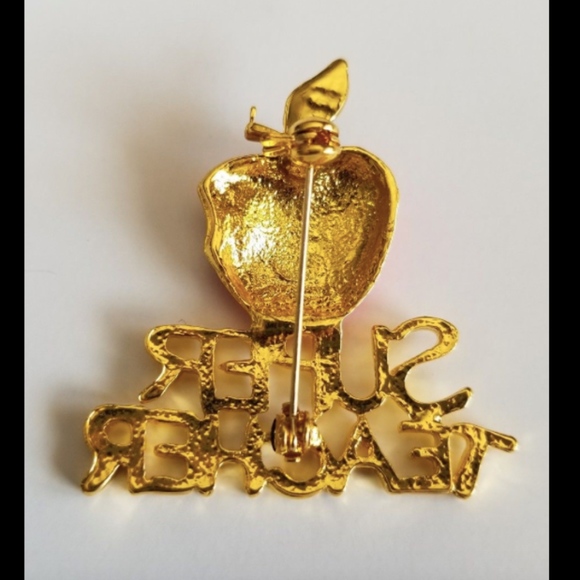 Teacher Apple Brooch  Red Gold 1.75 - Picture 2 of 3